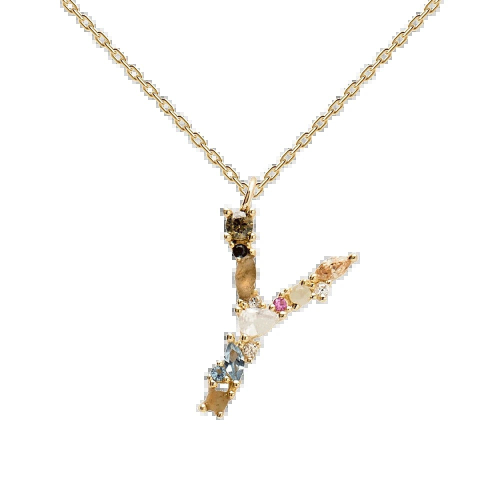 ✨ Collier Lettre Initiale Femme – Argent 925 Plaqué Or avec Cristaux Colorés