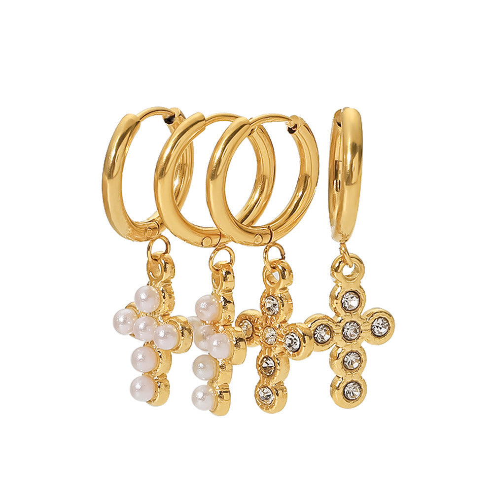 ✨Boucles d’Oreilles Croix Pendantes en Acier Inoxydable 18K Or – Style Minimaliste & Tendance✨