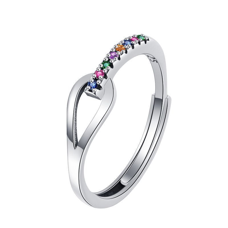 ✨Bague en argent 925 ajustable – Design cœur irrégulier & pierres multicolores ✨