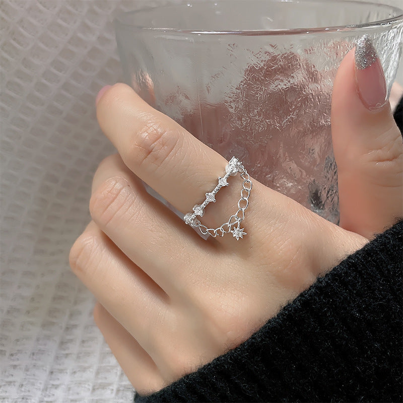 ✨Bague Femme Double Chaîne Argent 925 – Design Étoiles & Lune✨