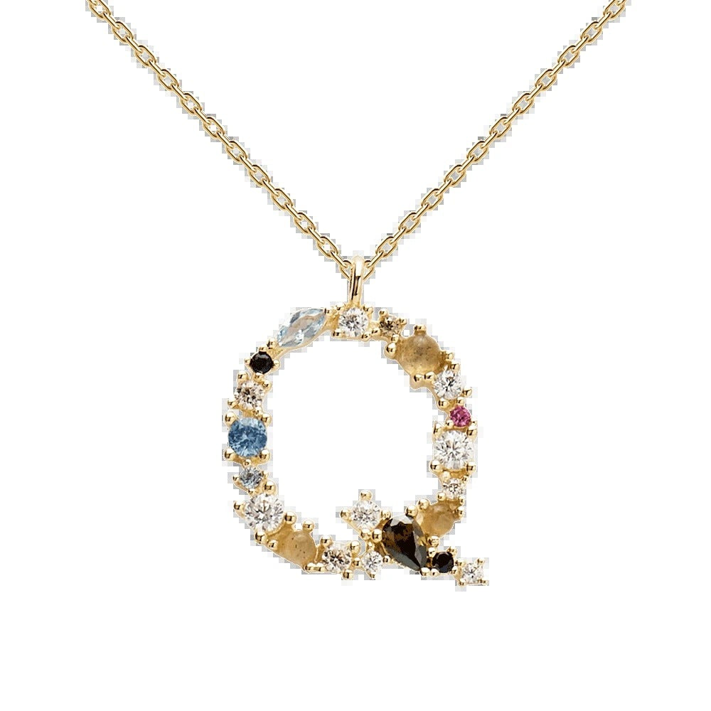 ✨ Collier Lettre Initiale Femme – Argent 925 Plaqué Or avec Cristaux Colorés