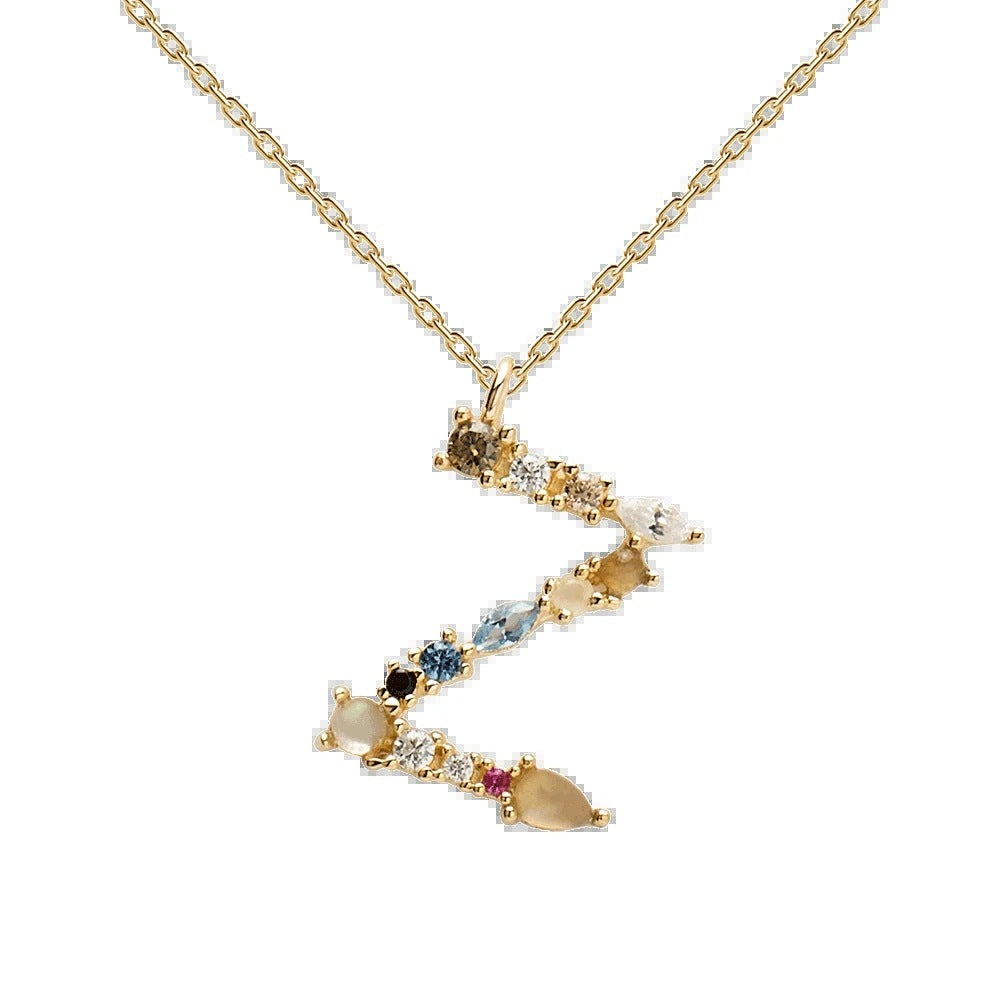 ✨ Collier Lettre Initiale Femme – Argent 925 Plaqué Or avec Cristaux Colorés