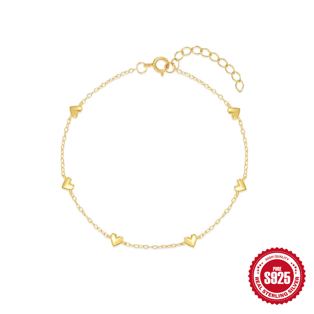✨Bracelet Minimaliste en Argent S925 Plaqué Or – Double Cœur Élégant✨
