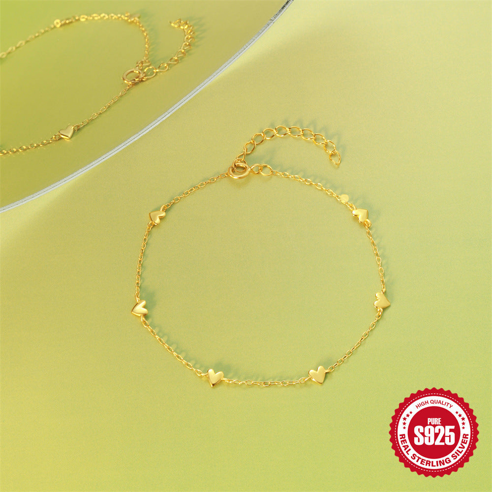 ✨Bracelet Minimaliste en Argent S925 Plaqué Or – Double Cœur Élégant✨