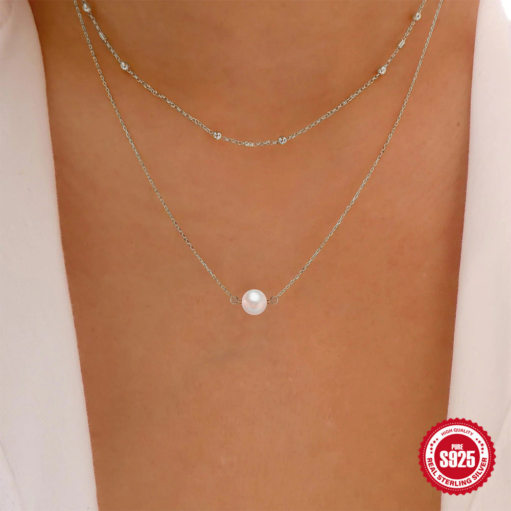 ✨Collier Double Couches en Argent S925 avec Perle Élégante – Style Luxe Abordable✨