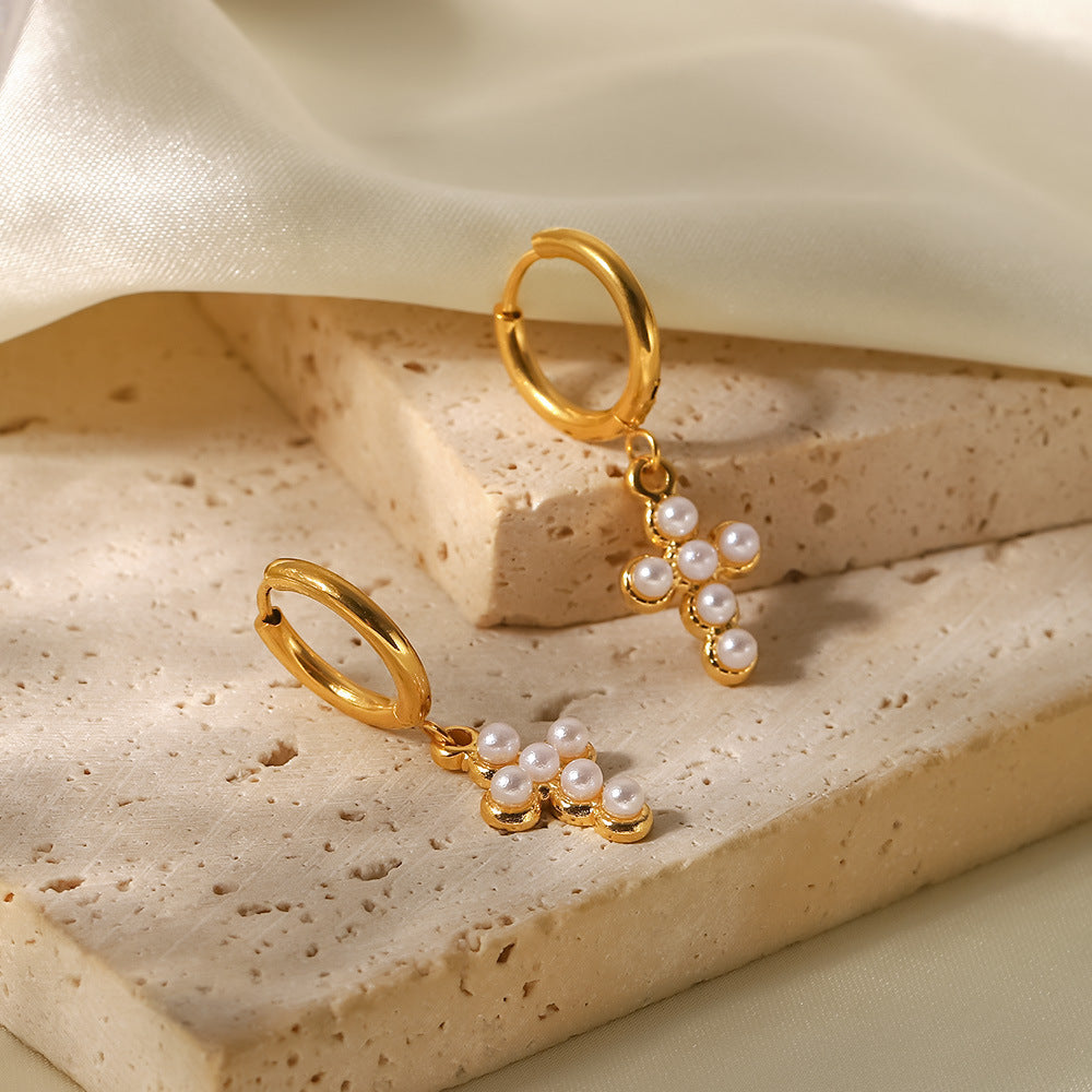 ✨Boucles d’Oreilles Croix Pendantes en Acier Inoxydable 18K Or – Style Minimaliste & Tendance✨