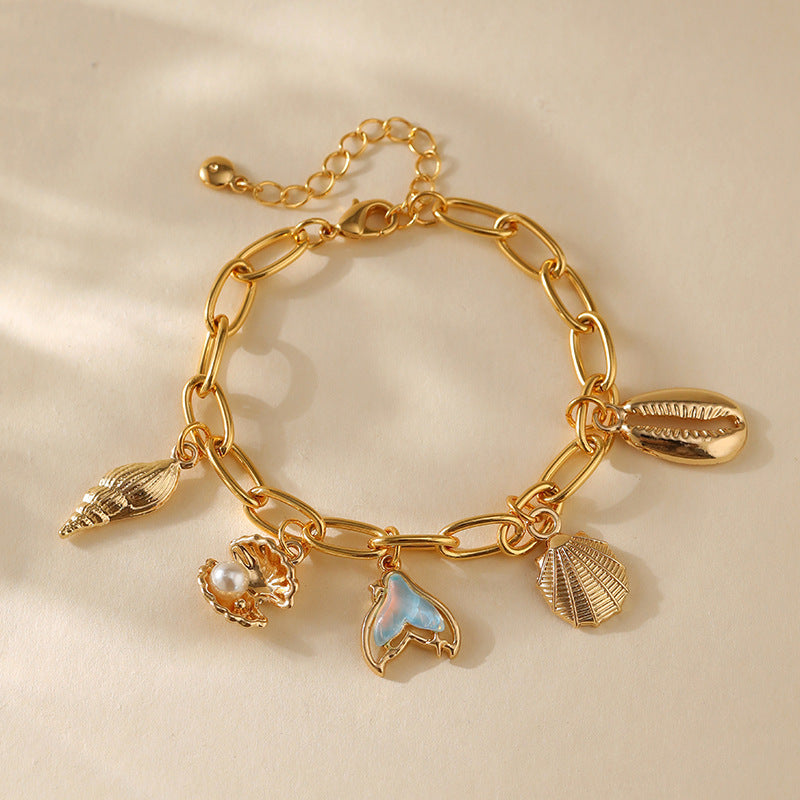 ✨ Bracelet Élégance Marine – Plaqué Or 18K & Coquillages 🌸