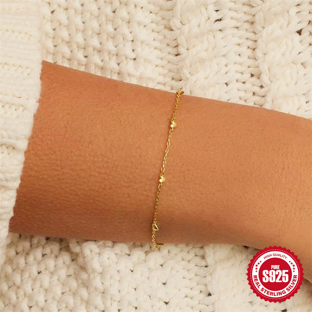 ✨Bracelet Minimaliste en Argent S925 Plaqué Or – Double Cœur Élégant✨